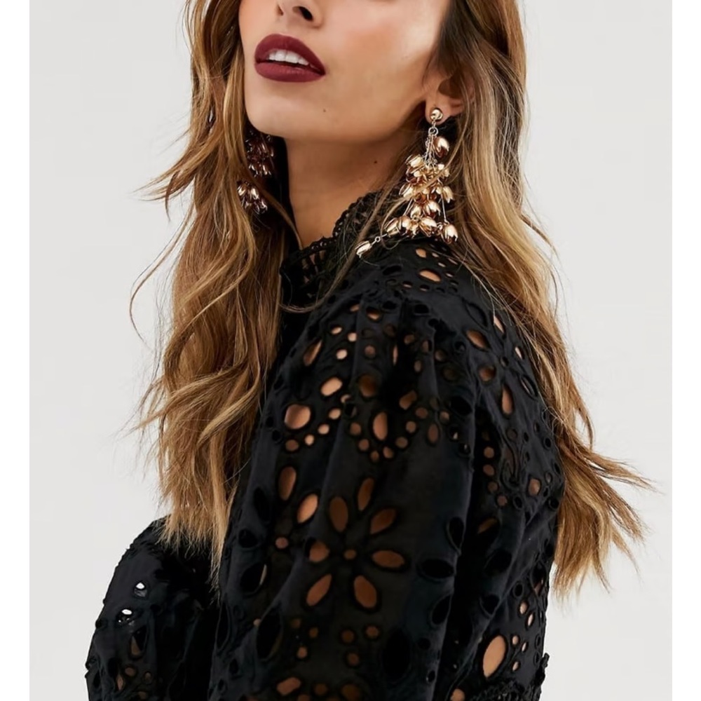 ASOS EDITION Balloon Sleeves Broderie Midi Dress - Picture 6 of 7